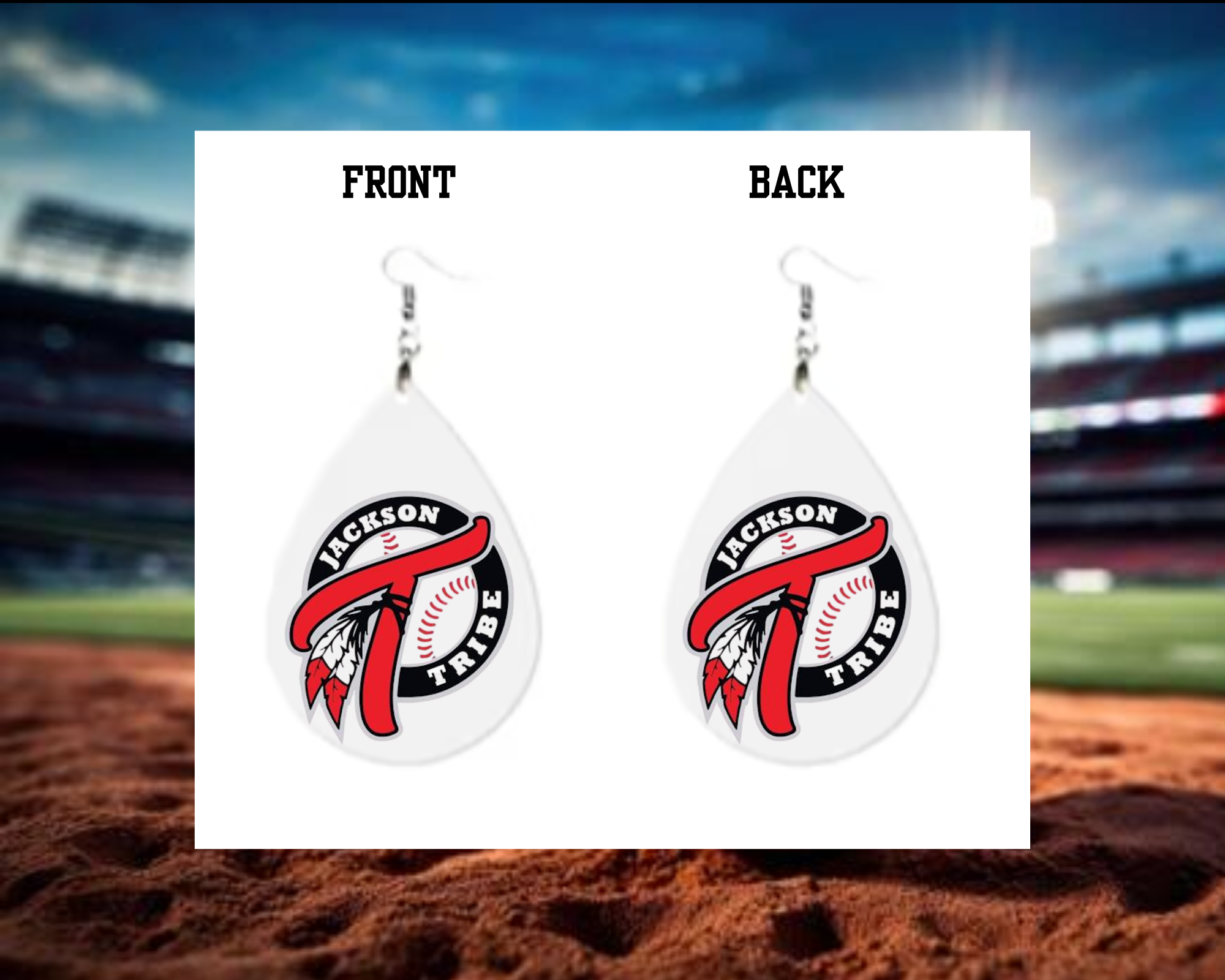 Tribe Baseball Logo Tear Drop Earrings (Not personalized)
