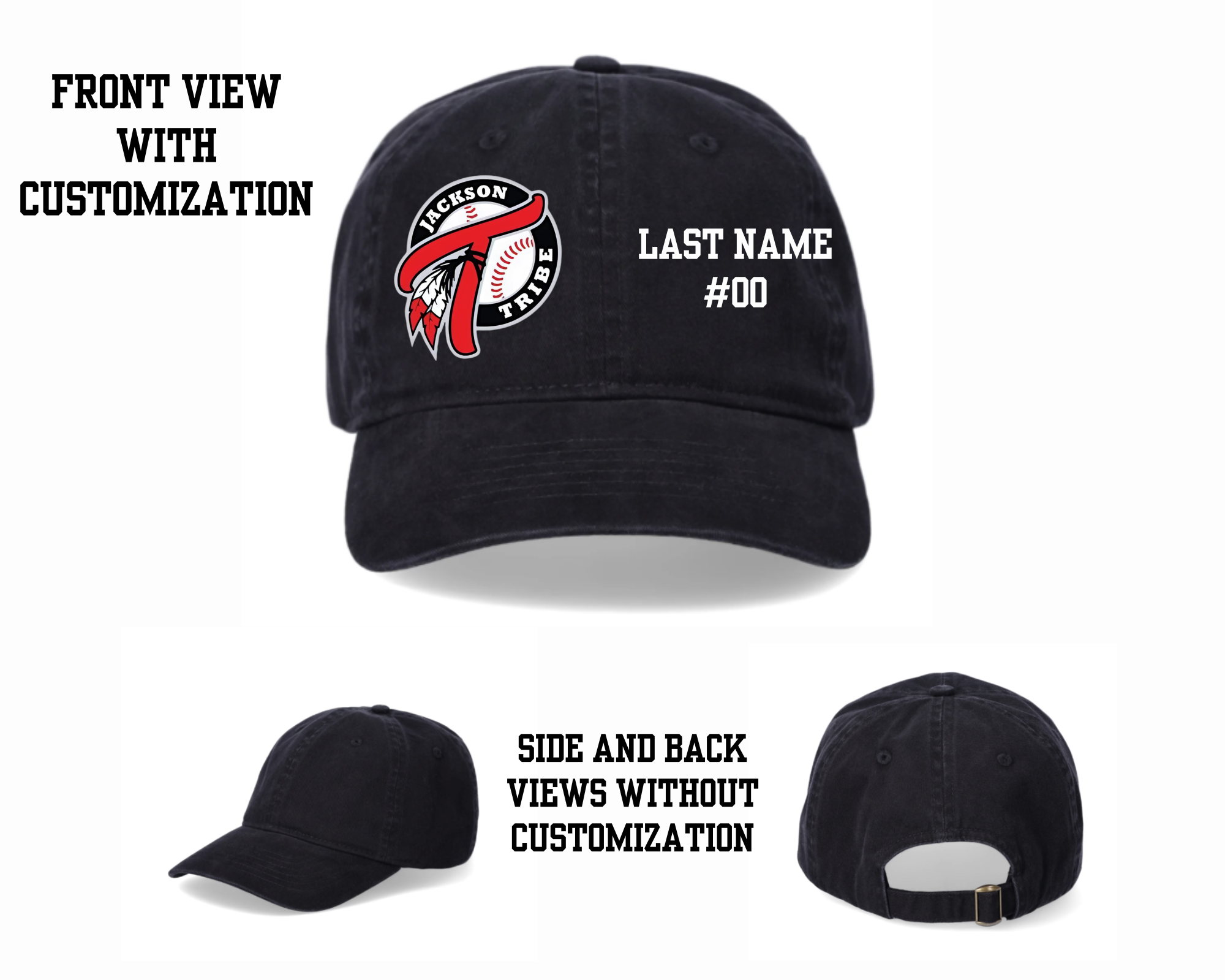 Tribe Baseball Black Cap (Customizable)